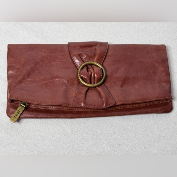 Vintage HOBO International Chestnut Brown Leather Clutch Handbag - Picture 1 of 10